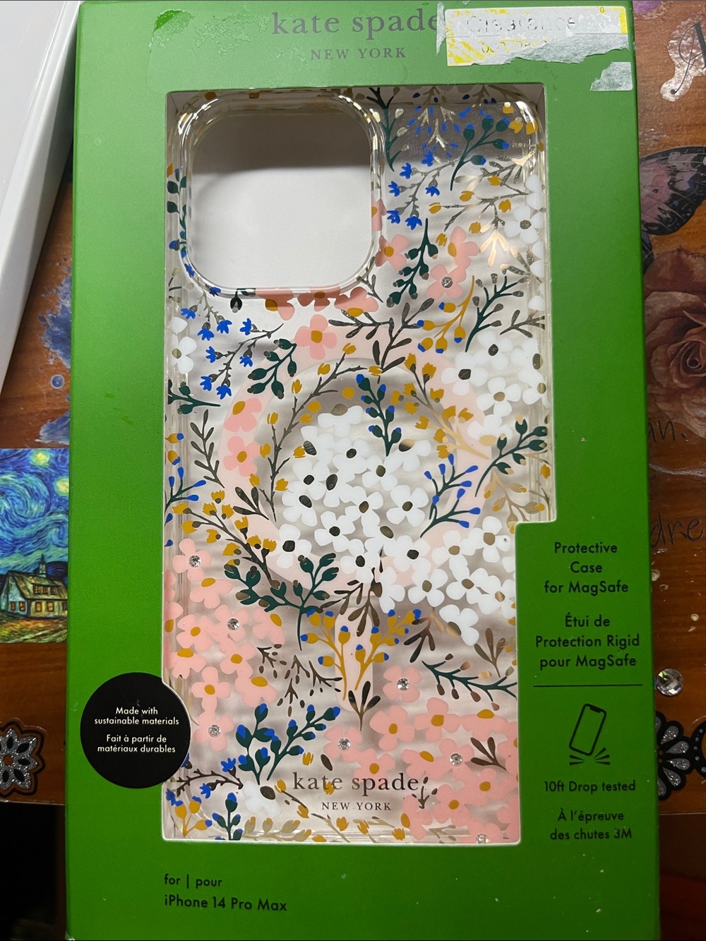 kate spade Clear Floral iPhone 14 Pro Max Case with Pink, White & Blue Accents